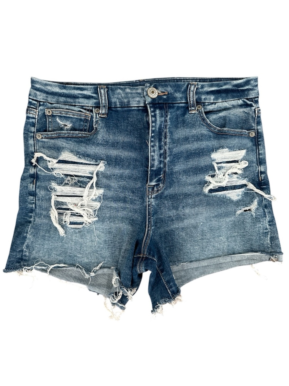 American Eagle AE Next Level Stretch Ripped Denim Shorts Size 10 Distresses
